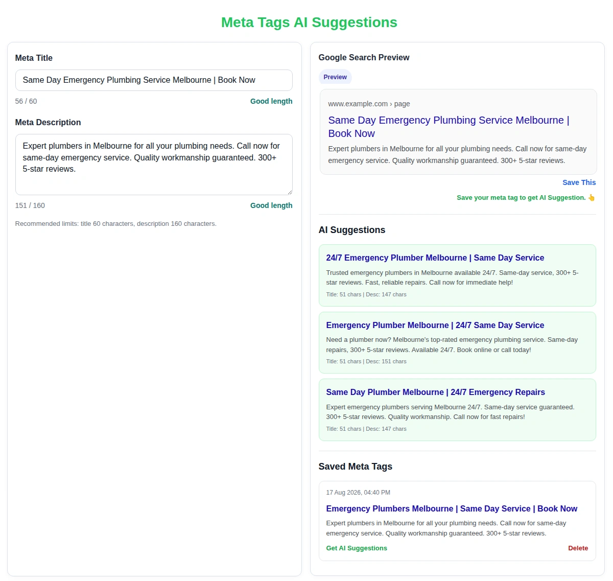 Meta Tags AI Suggestions